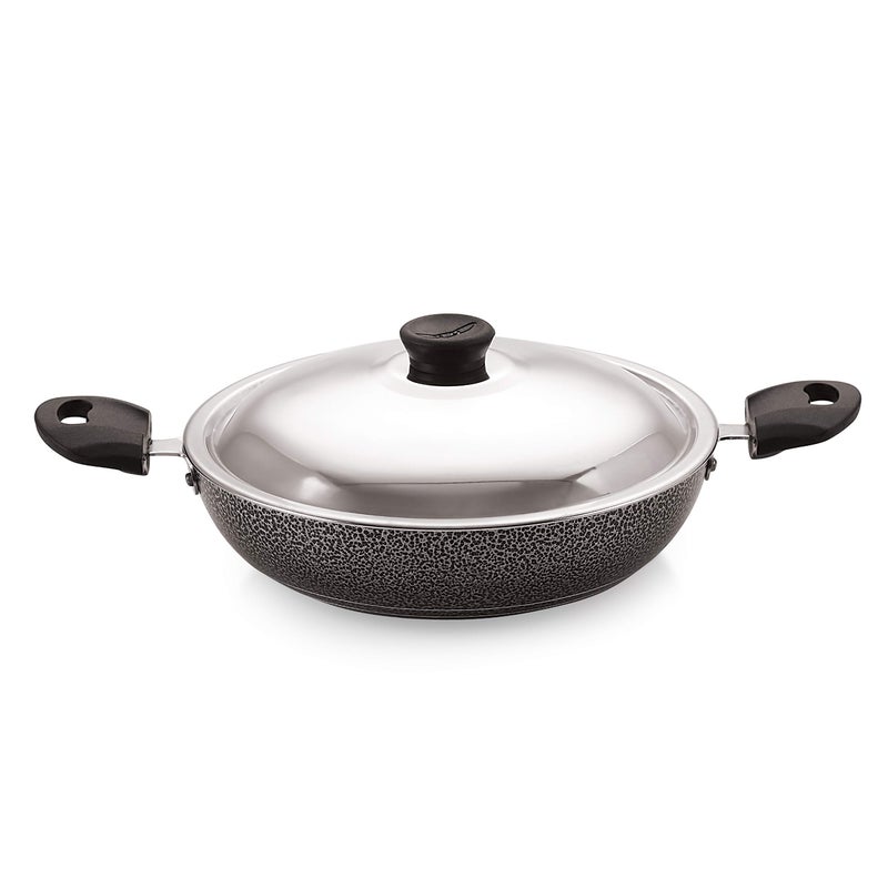 Anjali Diamond Classic Aluminium Non Stick Kadai - 2.5 L with S.S. Lid, Black - Image 5