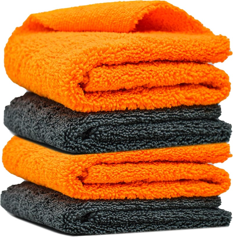 Towelogy Multipurpose Microfibre Car Cleaning Cloths Edgeless for Auto Finishing Detailing Polishing Washing and Drying 40x40cm (Orange/Grey, 4) - Image 1