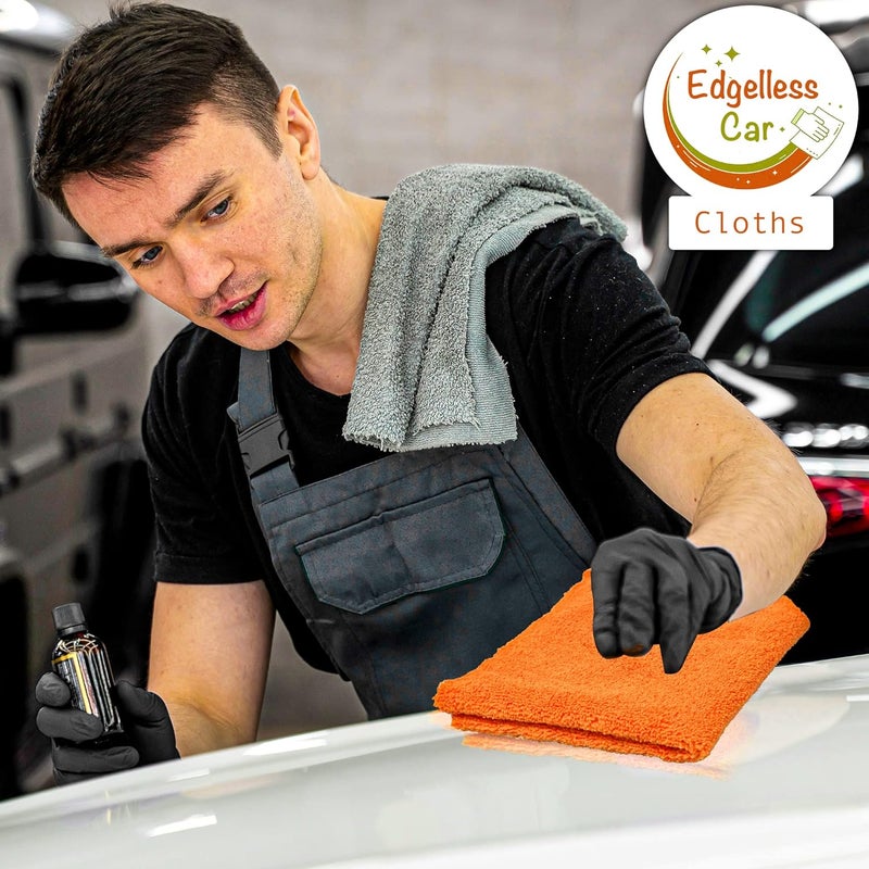 Towelogy Multipurpose Microfibre Car Cleaning Cloths Edgeless for Auto Finishing Detailing Polishing Washing and Drying 40x40cm (Orange/Grey, 4) - Image 3