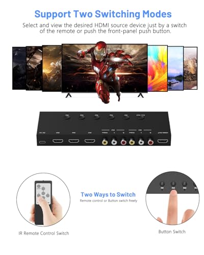 OseTub 5-in-1 HDMI/AV Switcher, RCA to Digital Converter – 2 AV & 3 HDMI Inputs, Support HDR & HDCP 2.2 & Full 3D for Sega/Xbox/PS1/PS2/Xbox,PS5/PS4,Roku,Fire Stick - Image 4