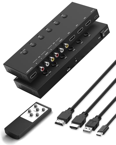 OseTub 5-in-1 HDMI/AV Switcher, RCA to Digital Converter – 2 AV & 3 HDMI Inputs, Support HDR & HDCP 2.2 & Full 3D for Sega/Xbox/PS1/PS2/Xbox,PS5/PS4,Roku,Fire Stick - Image 1