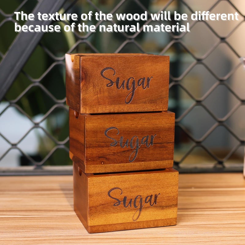 NOOETAH Acacia Sugar Packet Caddy for Coffee Bar, Farmhouse Wood Sugar Holder Packets , Sugar Packet Container, Small Tea Bag Organizer for Office Table,Hotel, Restaurant, Brown Labeled Sugar - Image 3