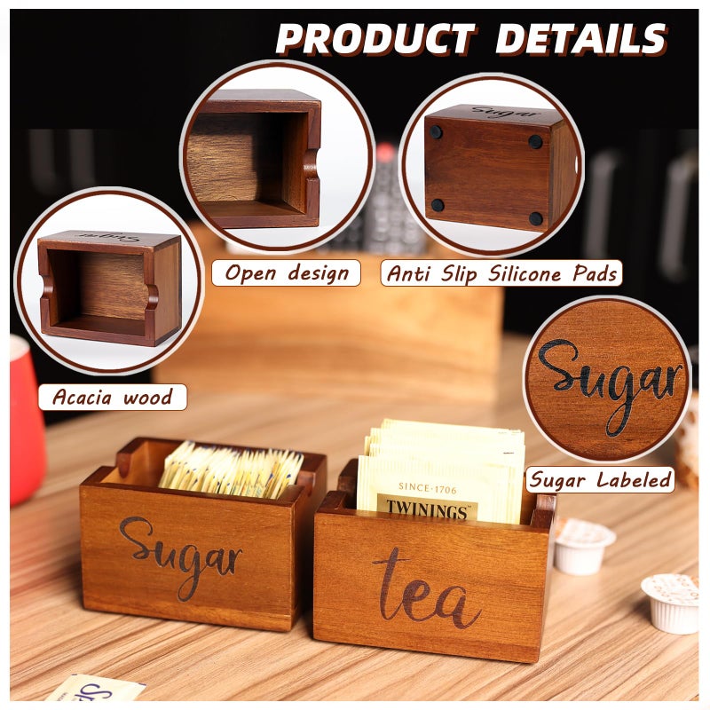 NOOETAH Acacia Sugar Packet Caddy for Coffee Bar, Farmhouse Wood Sugar Holder Packets , Sugar Packet Container, Small Tea Bag Organizer for Office Table,Hotel, Restaurant, Brown Labeled Sugar - Image 4