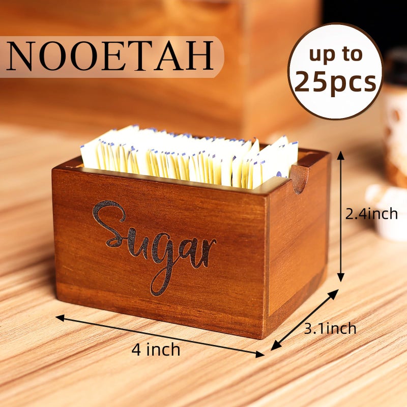NOOETAH Acacia Sugar Packet Caddy for Coffee Bar, Farmhouse Wood Sugar Holder Packets , Sugar Packet Container, Small Tea Bag Organizer for Office Table,Hotel, Restaurant, Brown Labeled Sugar - Image 2