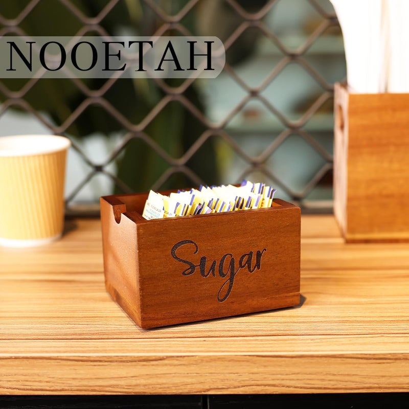 NOOETAH Acacia Sugar Packet Caddy for Coffee Bar, Farmhouse Wood Sugar Holder Packets , Sugar Packet Container, Small Tea Bag Organizer for Office Table,Hotel, Restaurant, Brown Labeled Sugar - Image 5