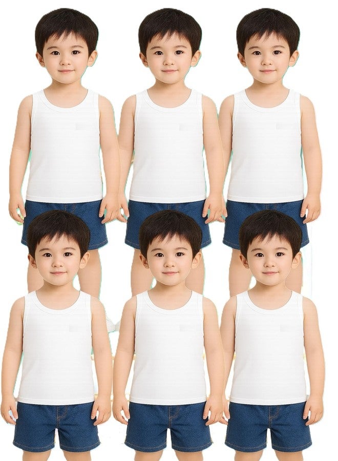 TINY HANDS Kids Pure Cotton White Vests Sando Baniyan for Boys Combo of 6 - Image 1