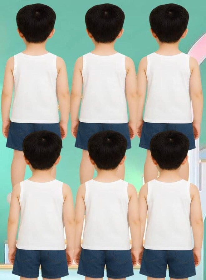 TINY HANDS Kids Pure Cotton White Vests Sando Baniyan for Boys Combo of 6 - Image 2