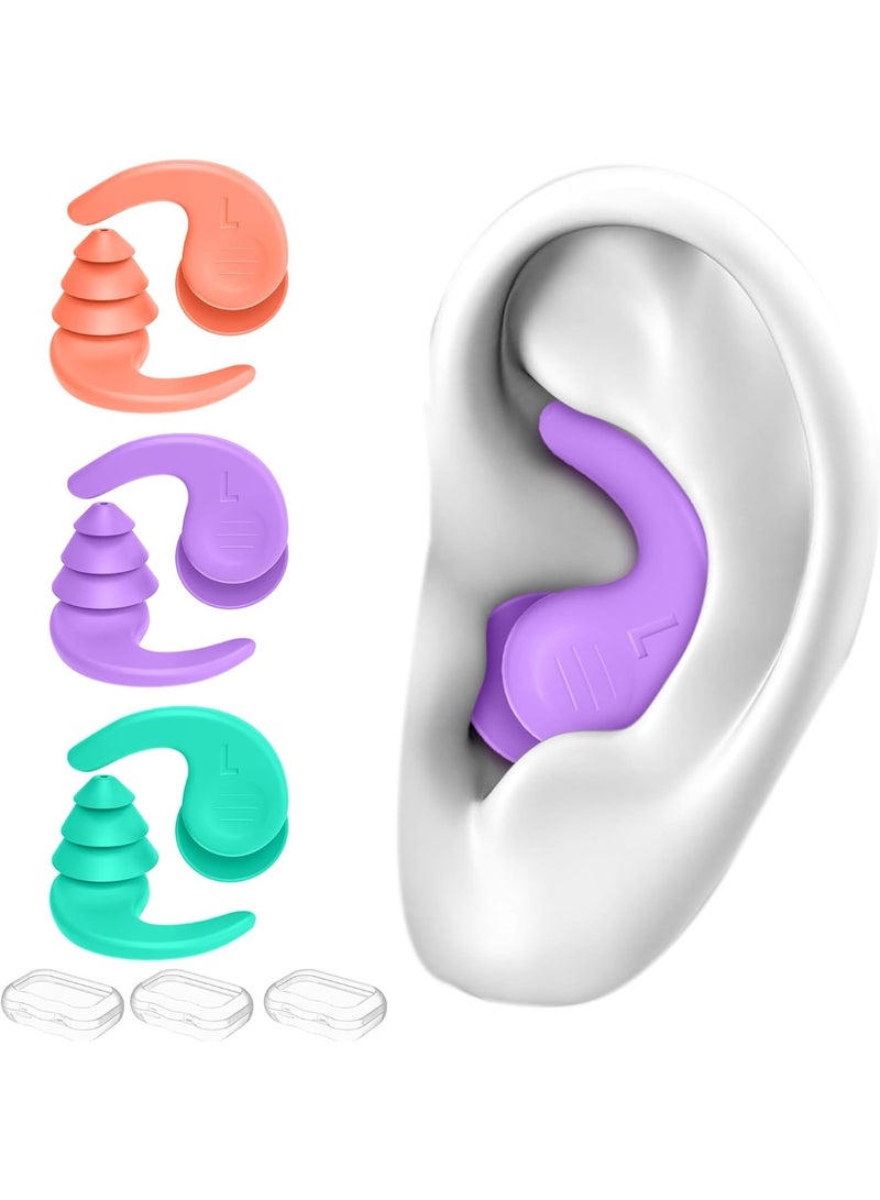 PYC Swimming Ear Plugs for Adults,3 Pairs Waterproof Reusable Silicone Swim Earplugs for Swimming Surfing Snorkeling Showering and Water Pool,Beach,Ocean (Adults & Teens 14+) - Image 1