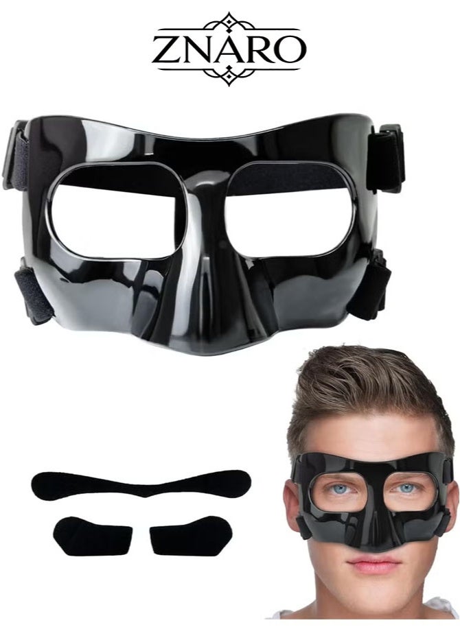 ZNARO Nose Guard for Sports, Protective Face Shield for Broken Nose, Adjustable Impact Resistant Mask for Basketball Soccer Football, Breathable Protection for Adults and Teenagers (Black) - Image 1