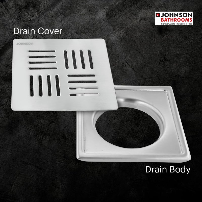 Johnson Bathrooms مصرف أرضي مربع 6x6 بوصة من جونسون للحمامات | غطاء مصرف من الفولاذ المقاوم للصدأ SS304 | مضاد للصدأ، تشطيب مطفي/ساتيني | ضمان لمدة 2 سنة (T2981S2 - فولاذ مقاوم للصدأ) - Image 4