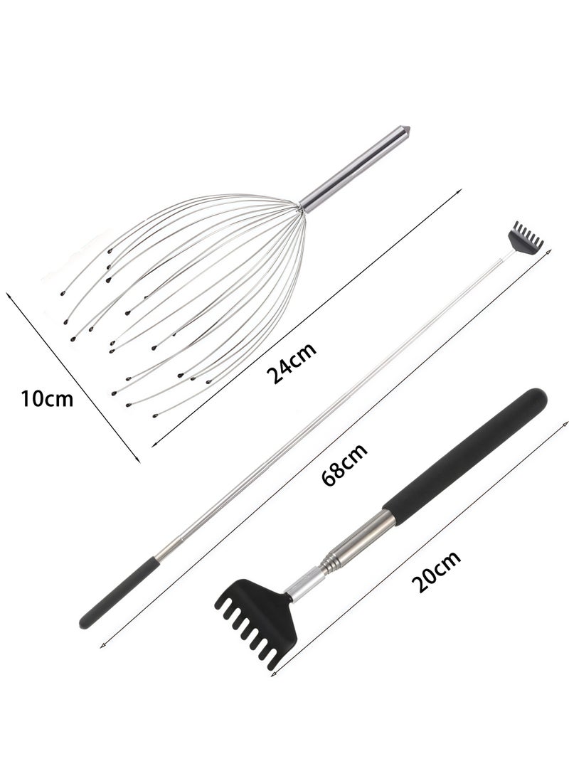 Loucky 2pcs Scalp Massager & Back Scratcher - 20 Finger Head Massager + Extendable Back Scratcher for man/woman, Relief Tool for Deep Relaxation - Image 2
