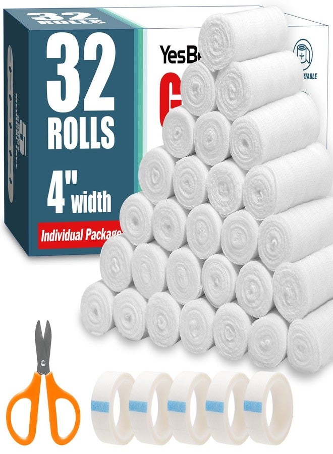 YesBes 32 Pack Gauze Rolls, 4 in x 4.1 Yards, Premium Gauze Wrap Roll for Wounds, Bandage Wrap Rolled Gauzes, Mummy Wraps, Individually Wrapped - Image 1