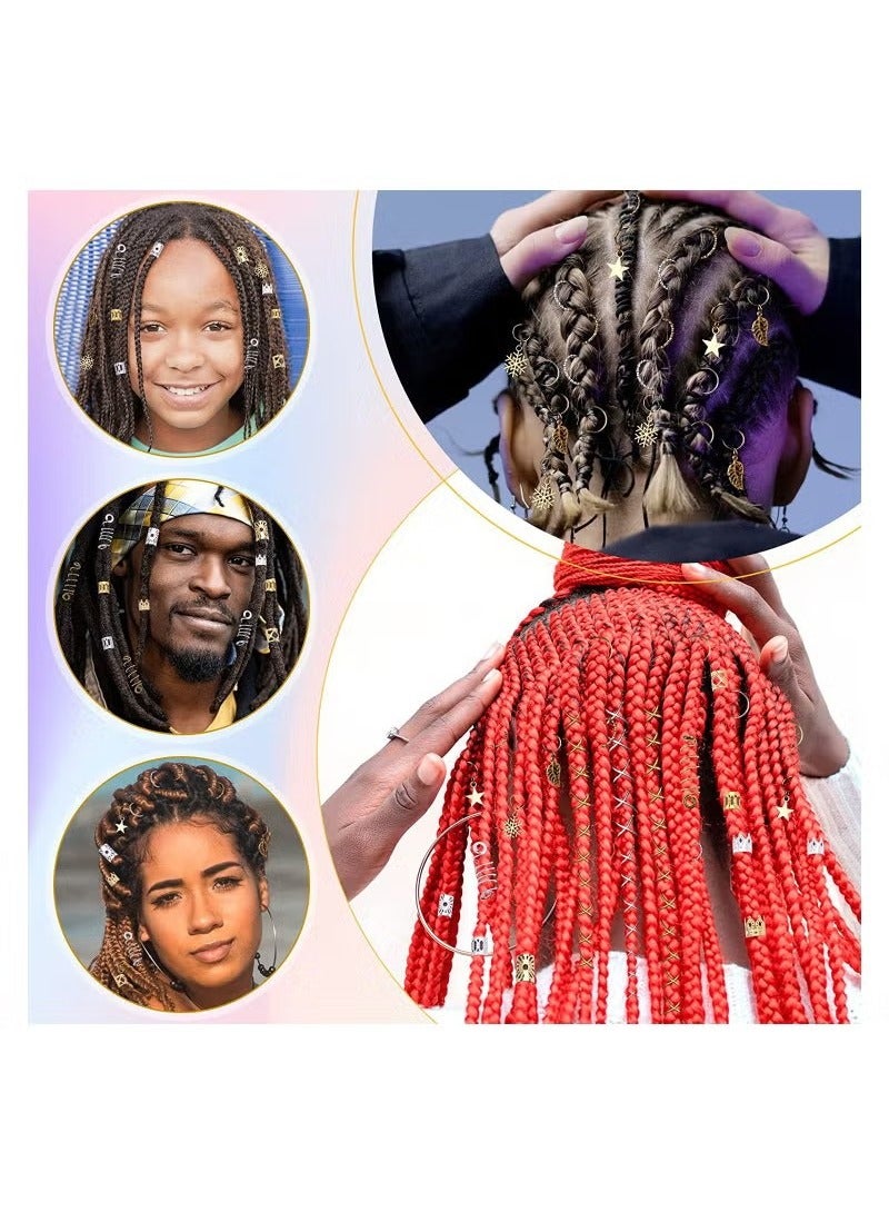 259 قطعة إكسسوارات مجوهرات الشعر للنساء الضفائر، زينة ملفوفة بسلك شعر لدريدلوك، خرز شعر من الألومنيوم مع ضفائر ذهبية وحلقات وأصفاد ومشابك مع قلادات لتزيين الشعر - Image 3