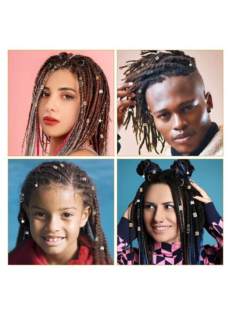 259 قطعة إكسسوارات مجوهرات الشعر للنساء الضفائر، زينة ملفوفة بسلك شعر لدريدلوك، خرز شعر من الألومنيوم مع ضفائر ذهبية وحلقات وأصفاد ومشابك مع قلادات لتزيين الشعر - Image 5