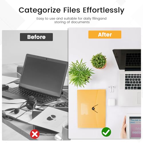 CASAON 13 Pocket Expanding File Folder Accordian File Organizer, A4 Letter Size Paper Document Receipt Holder for School Office Supplies, Yellow - Image 4