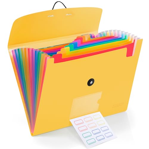 CASAON 13 Pocket Expanding File Folder Accordian File Organizer, A4 Letter Size Paper Document Receipt Holder for School Office Supplies, Yellow - Image 1