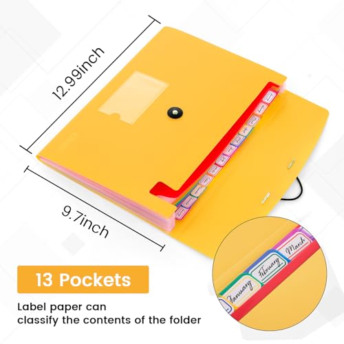 CASAON 13 Pocket Expanding File Folder Accordian File Organizer, A4 Letter Size Paper Document Receipt Holder for School Office Supplies, Yellow - Image 2