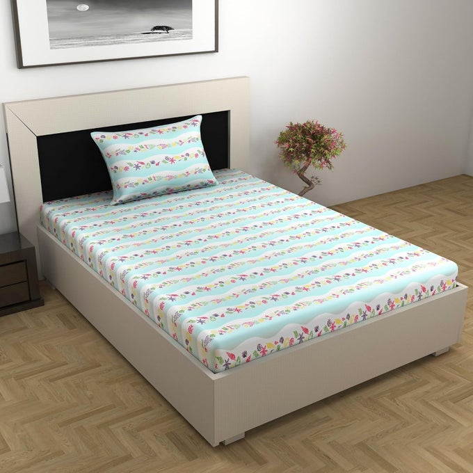 100 COTTON BEDSHEET FOR SINGLE BED 144 TC BEDSHEET SINGLE SIZE BED COTTON WITH 1 PILLOW COVER 145 X 223 CM COSMIC SKY ABSTRACT