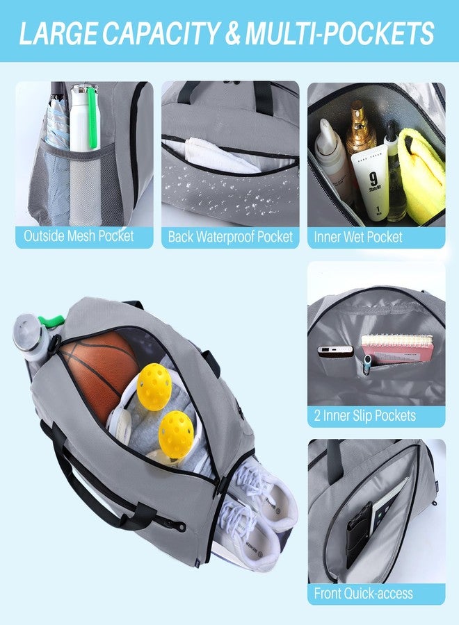 Maymooner Small Gym Bag with Shoes Compartment & Wet Pocket,Unisex Sport Duffel Bag for Pickleball Paddle,Waterproof Workout Weekender Overnight Bags for Travel Yoga Swimming,Silver Grey - Image 2