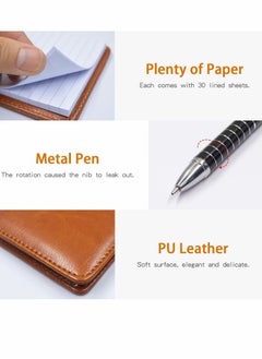Excefore Mini Pocket Notepad Set, 14 x 9 CM Pocket Notepad Holder with Metal Pen, 50 Lined Sheets, Notepad for Business Professionals (Brown+5 Pcs Memo Book Refills)  - Image 2