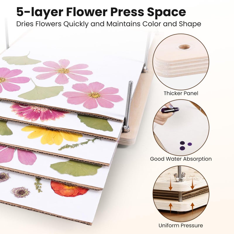 Aboofx Extra Large Flower Press Kit for Adults, 17" x 11.8" 5 Layers Wooden Flower Pressing Kit for Pressed Flowers & Plant for DIY Art,Wedding Bouquet Preservation for Frame Bookmark Resin Art Gift - Image 4