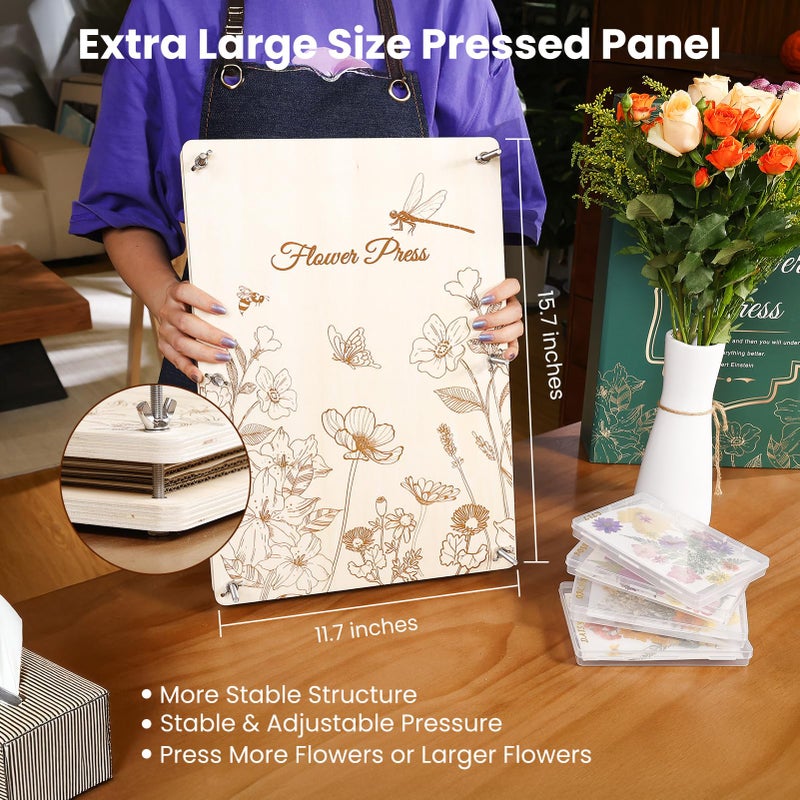 Aboofx Extra Large Flower Press Kit for Adults, 17" x 11.8" 5 Layers Wooden Flower Pressing Kit for Pressed Flowers & Plant for DIY Art,Wedding Bouquet Preservation for Frame Bookmark Resin Art Gift - Image 3
