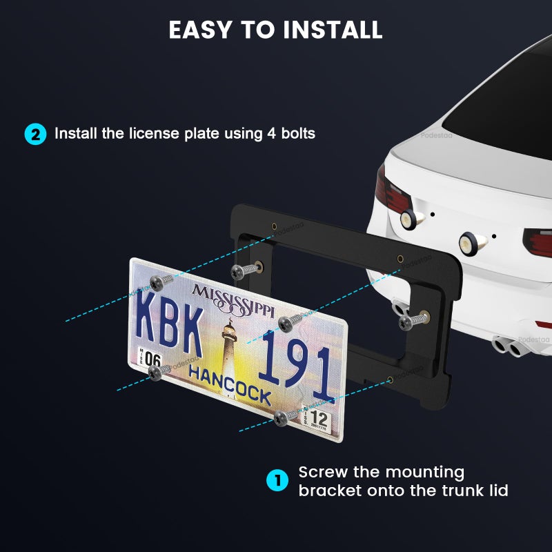 Podestaa Rear License Plate Frame Bracket Holder Mount for 2005-2023 BMW 1/2/ 3/5 / 6/ X Series, 328i 323i 528i M3, 2002-2019 Mini Cooper 51187160607 511882380615 51188238061 Screws - Image 4