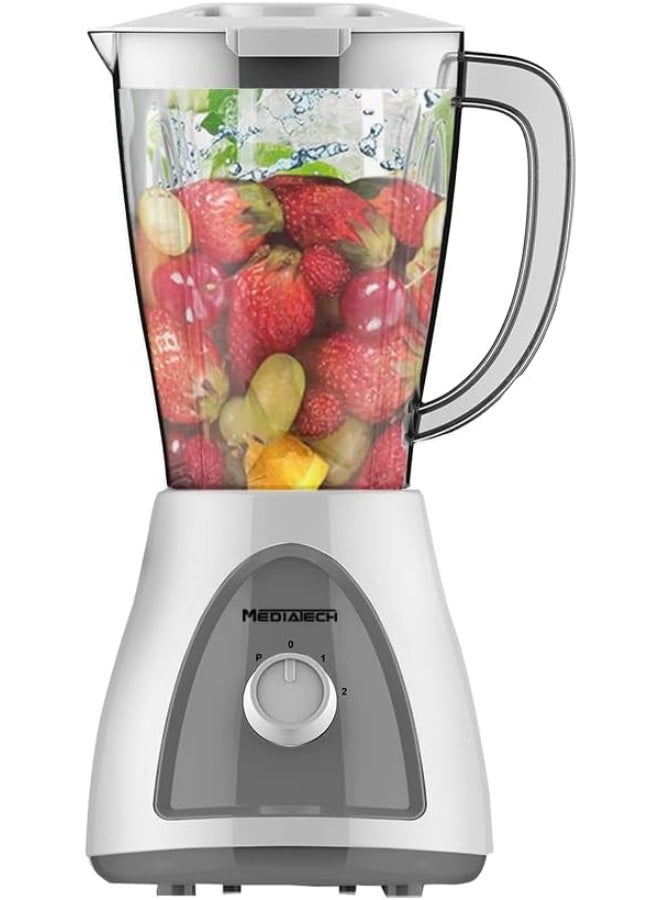 Media Tech Mediatech Smoothie Blender maker, 400 Watt, 1.5L , Copper Motor,Grinder and Grater , 2 speed + Pluse Function, Ice Crush Function Stainless Steel blades, MT-B16-Grey - Image 1