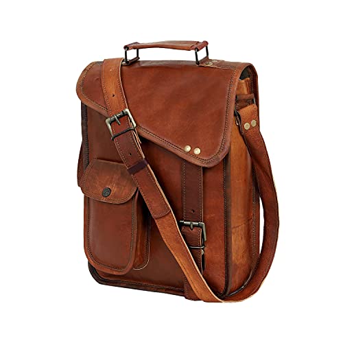 cuero 18" leather satchel tablet bag laptop case office briefcase messenger gift for men computer distressed shoulder bag - Image 1