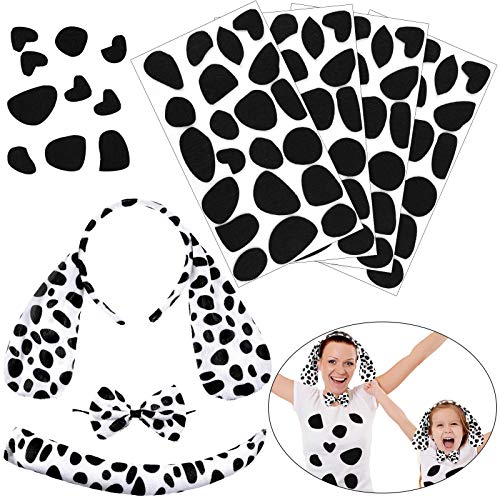 WILLBOND Dalmatian Dog Ear Headband Bow Tie Tail Set with 4 Sheets Adhesive Felt Circles Felt Pads for Kids Adult Dalmatians Costume Accessories 100 Day of School DIY Projects Cosplay Party Supplies - Image 1