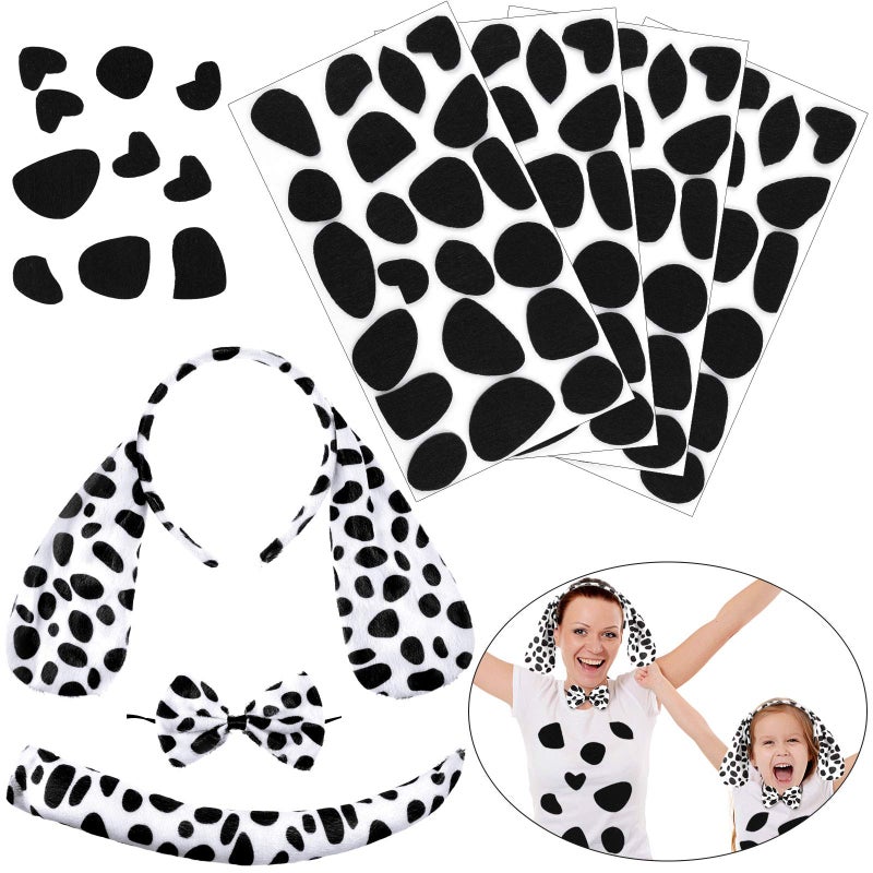 WILLBOND Dalmatian Dog Ear Headband Bow Tie Tail Set with 4 Sheets Adhesive Felt Circles Felt Pads for Kids Adult Dalmatians Costume Accessories 100 Day of School DIY Projects Cosplay Party Supplies - Image 2