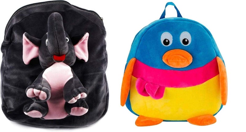 blue tree School Bag For Kids Soft Plush Backpack Combo Cartoon Bags Mini Travel Bag for for Girls Boys Toddler Baby (Full Body Elephant & Multi Penguin) - Image 5
