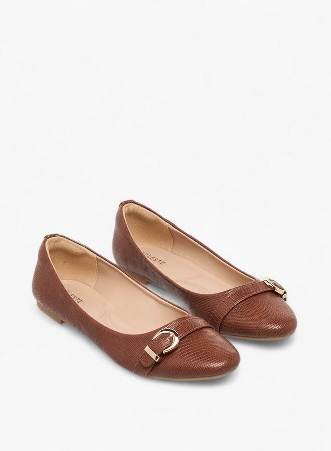 Celeste Women's Textured Slip-On Ballerina Shoes with Buckle Accent  - Image 1