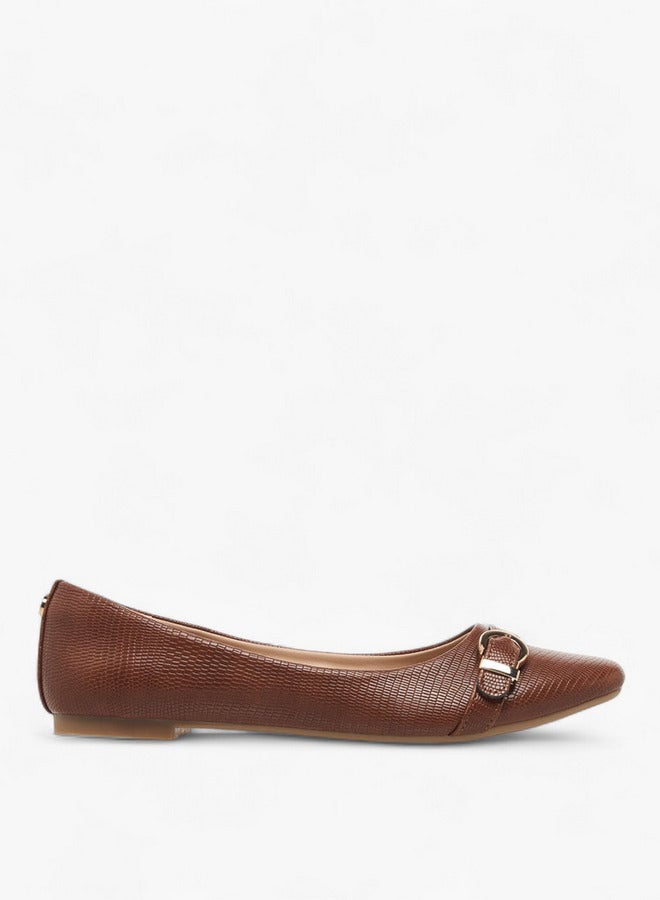 Celeste Women's Textured Slip-On Ballerina Shoes with Buckle Accent  - Image 3