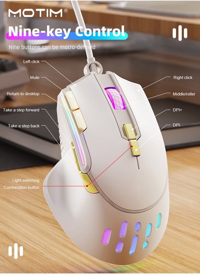 Wired Gaming Mouse, USB Computer Mouse with RGB Backlit, 12800 DPI Optical Sensor, Ergonomic Gamer Mouse with 9 Programmable Buttons Gaming Mice for Windows/PC/Mac/Laptop Gamer/Office/Work