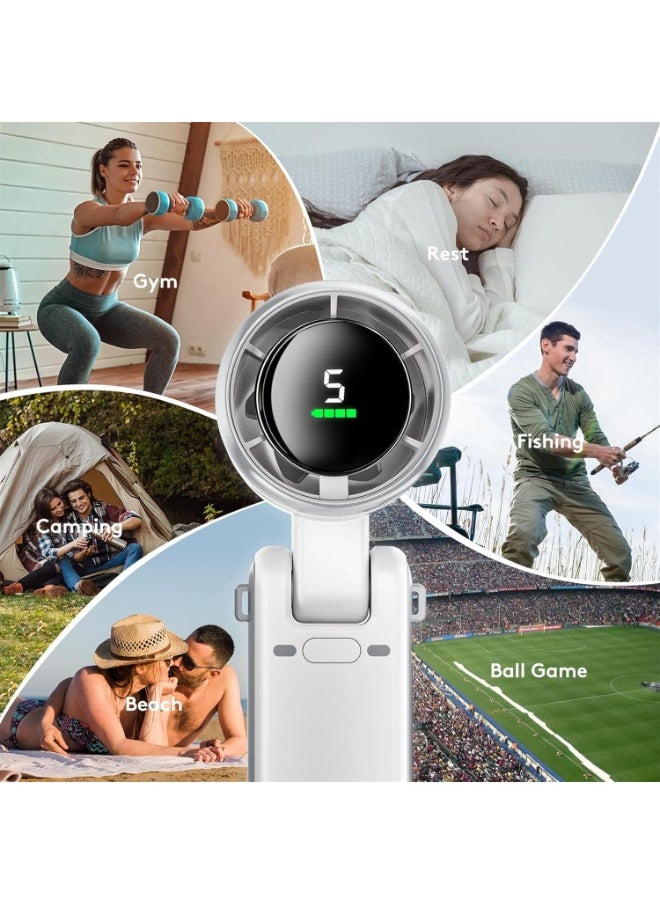 MOCOM Bladeless Rechargeable Handheld Fan – 5-Speed Turbo Cooling, 5000mAh USB Portable Mini Personal Fan with Digital Display, Safe for Kids, 11H Runtime, Neck/Wall/Desk Mount – Compact Travel Fan for Makeup, Office, Outdoor & Summer Use  - Image 2