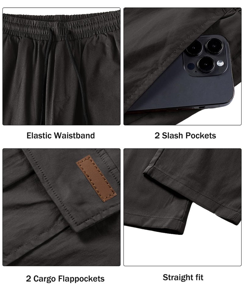 Comdecevis Men's Casual Cargo Pants Workout Joggers Stretch Sweatpants Hiking Drawstring Tactical Pants with Multi Pockets Dark Grey - Image 5
