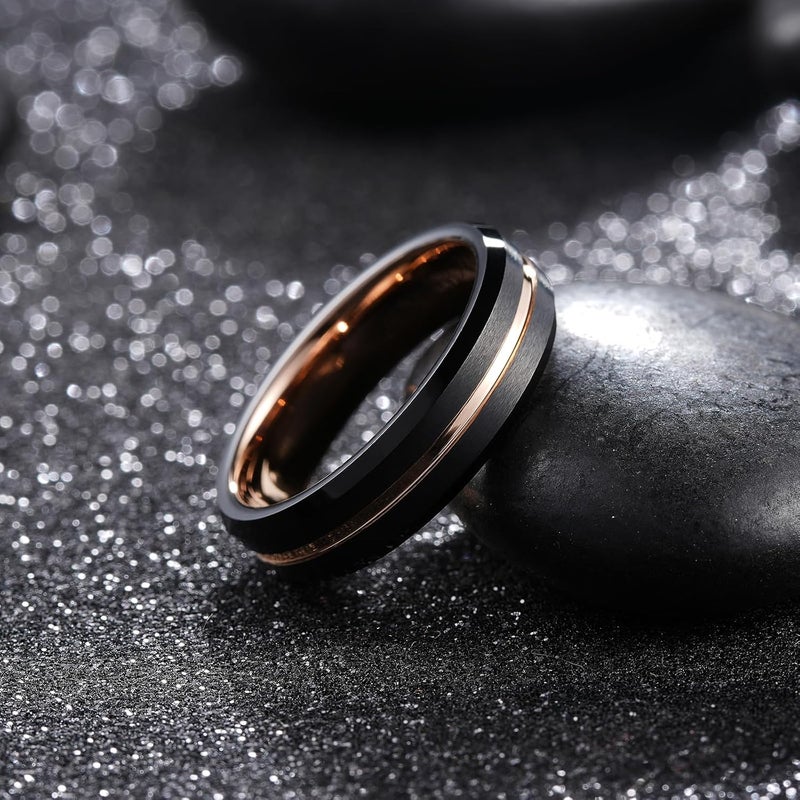 King Will Tungsten Carbide Wedding Band for Men Women-6/8/10mm Width Multicolor Available with Grooved Center Wedding Ring Suitable for Work, Gym Comfort Fit Size 4-16 - Image 3