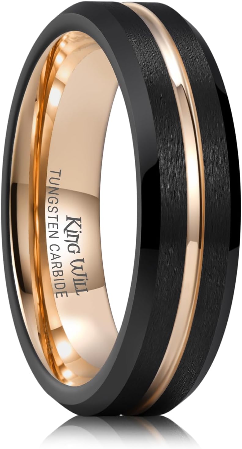 King Will Tungsten Carbide Wedding Band for Men Women-6/8/10mm Width Multicolor Available with Grooved Center Wedding Ring Suitable for Work, Gym Comfort Fit Size 4-16 - Image 1