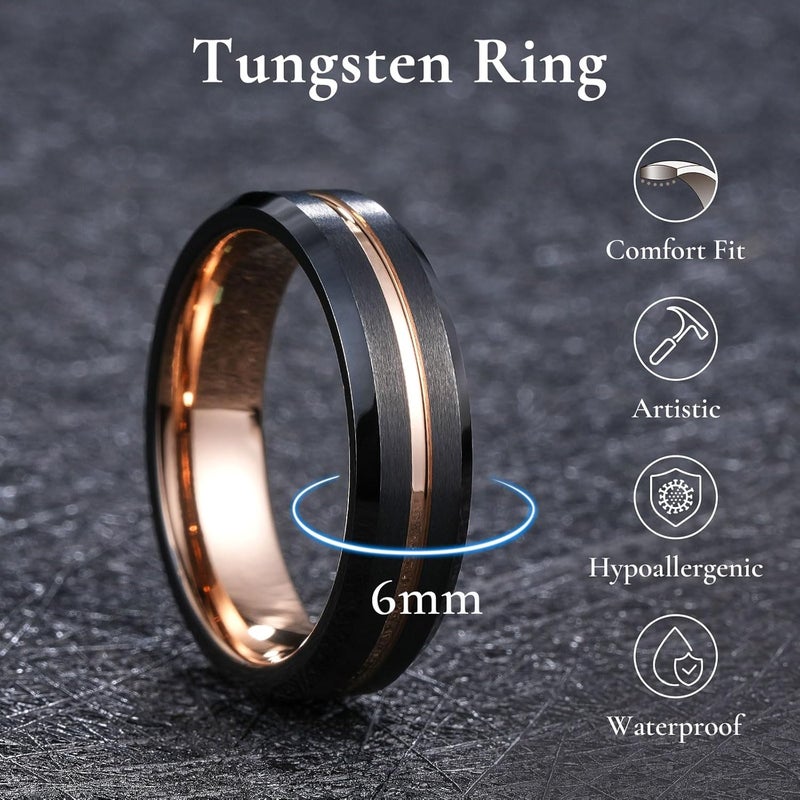 King Will Tungsten Carbide Wedding Band for Men Women-6/8/10mm Width Multicolor Available with Grooved Center Wedding Ring Suitable for Work, Gym Comfort Fit Size 4-16 - Image 2