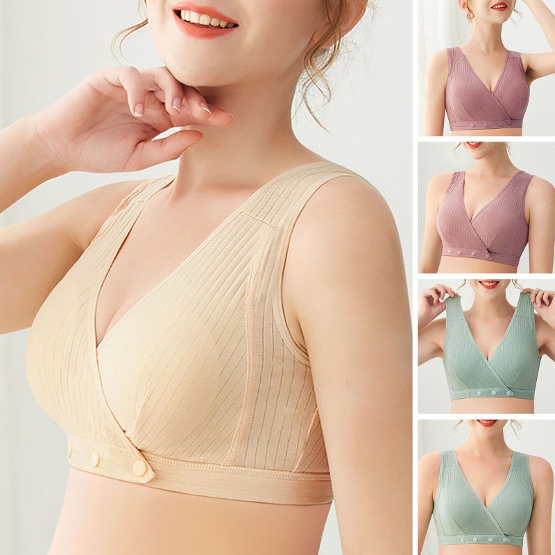 Wirefree Breastfeeding Bra: Medium Rose Cotton Skin-friendly Breathable - Full Coverage With Removable Pads Buttoned Bra for Maternity Pregnancy Nursing Sleeping Leisure - Image 4