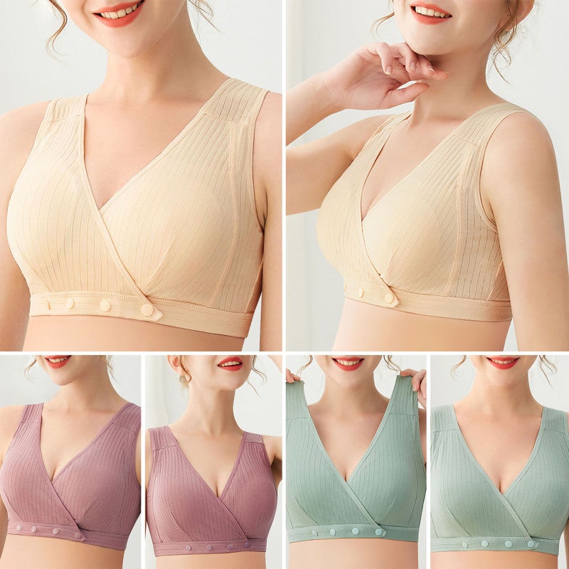 Wirefree Breastfeeding Bra: Medium Rose Cotton Skin-friendly Breathable - Full Coverage With Removable Pads Buttoned Bra for Maternity Pregnancy Nursing Sleeping Leisure - Image 3
