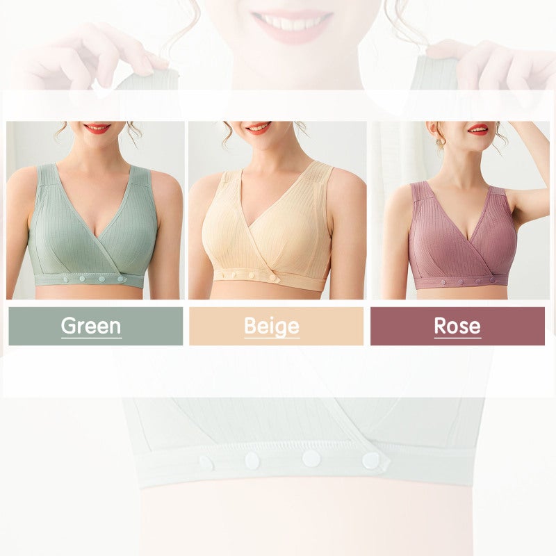 Wirefree Breastfeeding Bra: Medium Rose Cotton Skin-friendly Breathable - Full Coverage With Removable Pads Buttoned Bra for Maternity Pregnancy Nursing Sleeping Leisure - Image 5