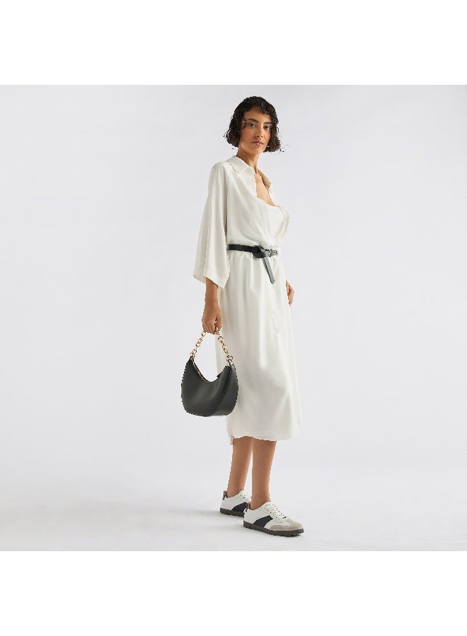 سبلاش فيڤ فستان قميص سادة بأزرار وأكمام 3/4 - Image 1