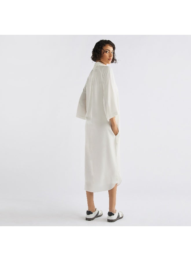 سبلاش فيڤ فستان قميص سادة بأزرار وأكمام 3/4 - Image 2