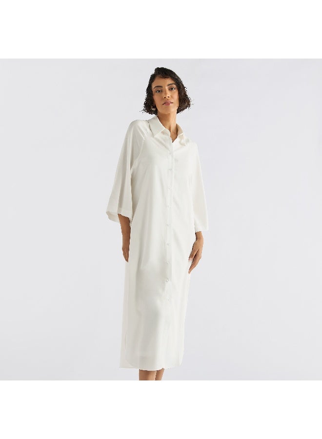 سبلاش فيڤ فستان قميص سادة بأزرار وأكمام 3/4 - Image 4