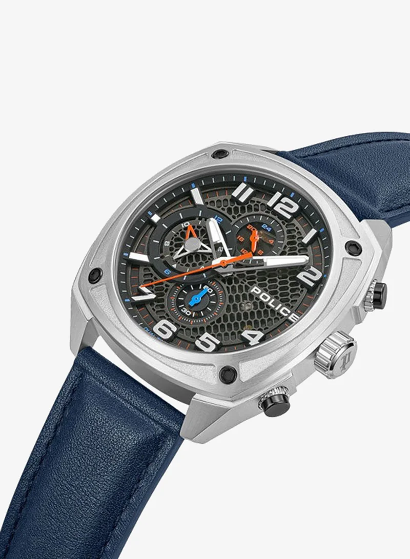 Police Portland Grey Dial Blue Orange Silicone Straps Multifunction Watch for Men - 44.5mm