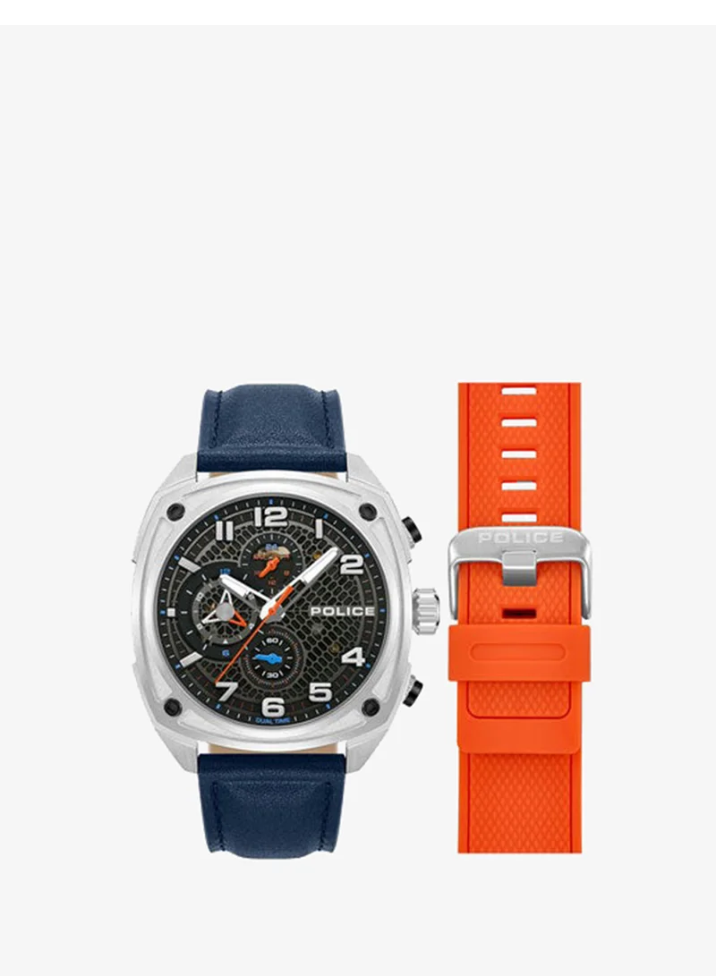 Police Portland Grey Dial Blue Orange Silicone Straps Multifunction Watch for Men - 44.5mm