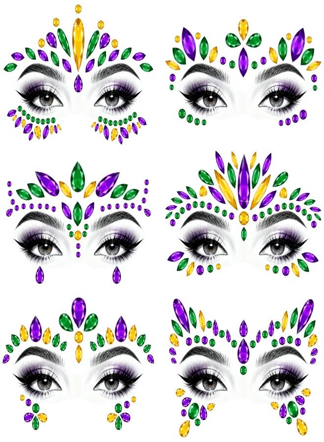 80UncleKimby 6 Sets Mardi Gras Face Gems Stickers Accessories Self-Adhesive 3D Eye Jewels for Women Crystals Decorations Carnival Party Cosplay Makeup Dress-up Decor - Image 1