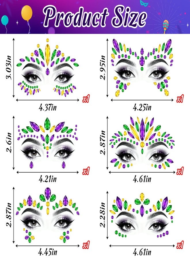 80UncleKimby 6 Sets Mardi Gras Face Gems Stickers Accessories Self-Adhesive 3D Eye Jewels for Women Crystals Decorations Carnival Party Cosplay Makeup Dress-up Decor - Image 3